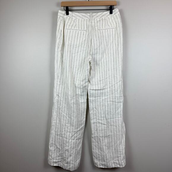Michael Kors 100% Linen Pants Womens 6 White Black Striped Wide Leg Coastal Core - Picture 4 of 11